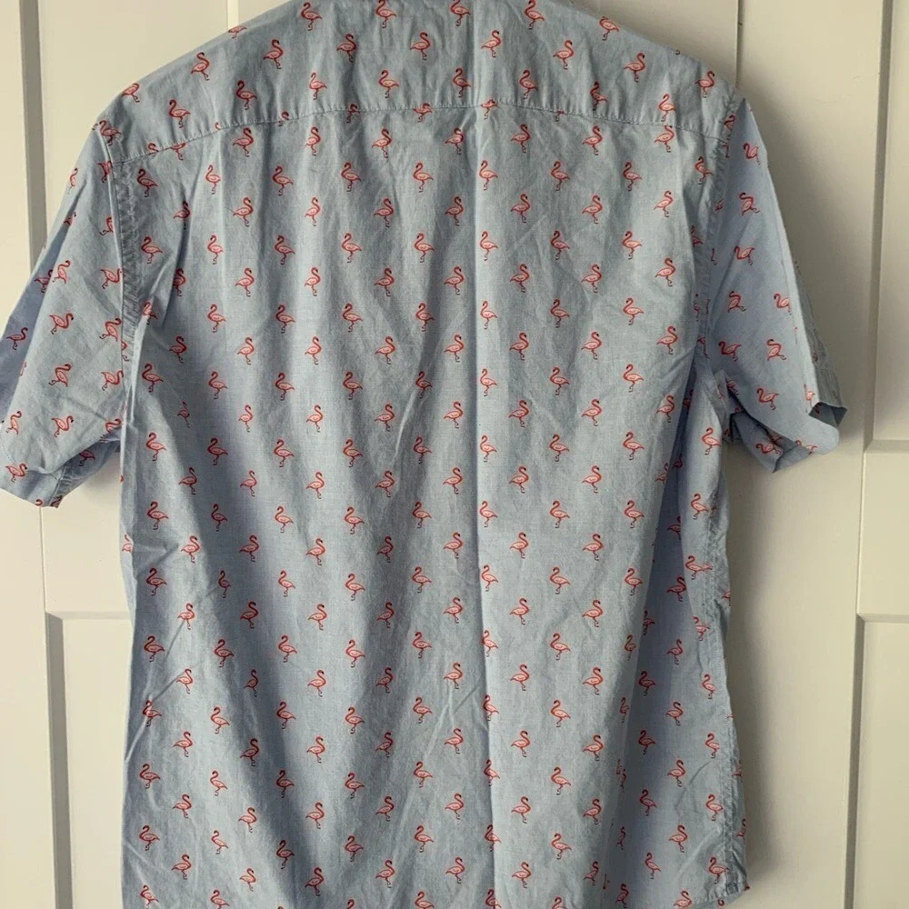 Banana Republic Men's Light Blue Pink Small Flamingo Shirt‎ Beach Preppy Casual